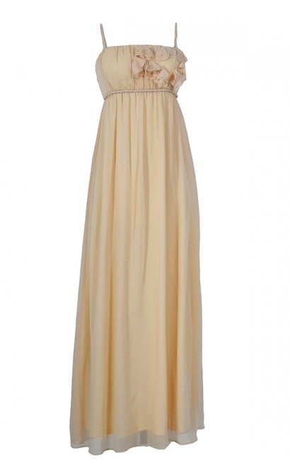 Petal Applique Chiffon Maxi Dress in Butter